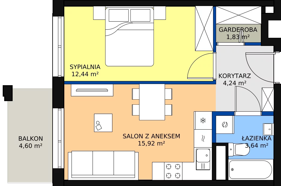 Zalety mieszkania 39.09 m², Budynek 1 Mieszkanie 128