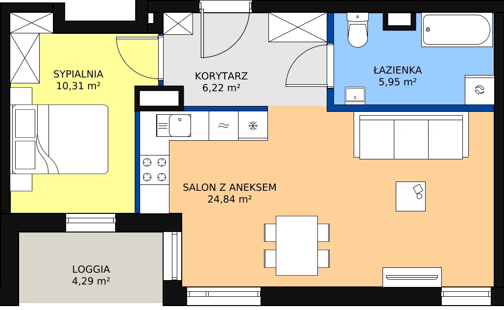 Zalety mieszkania 48.26 m², Budynek 1 Mieszkanie 144