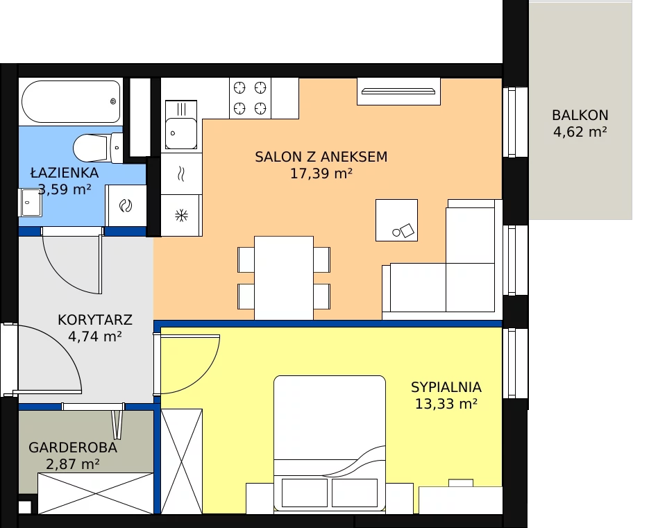 Zalety mieszkania 42.82 m², Budynek 1 Mieszkanie 151