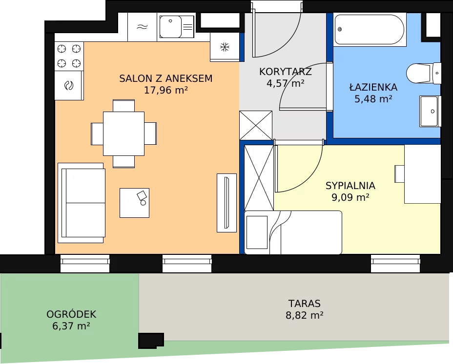 Zalety mieszkania 38.03 m², Budynek 2 Mieszkanie 1