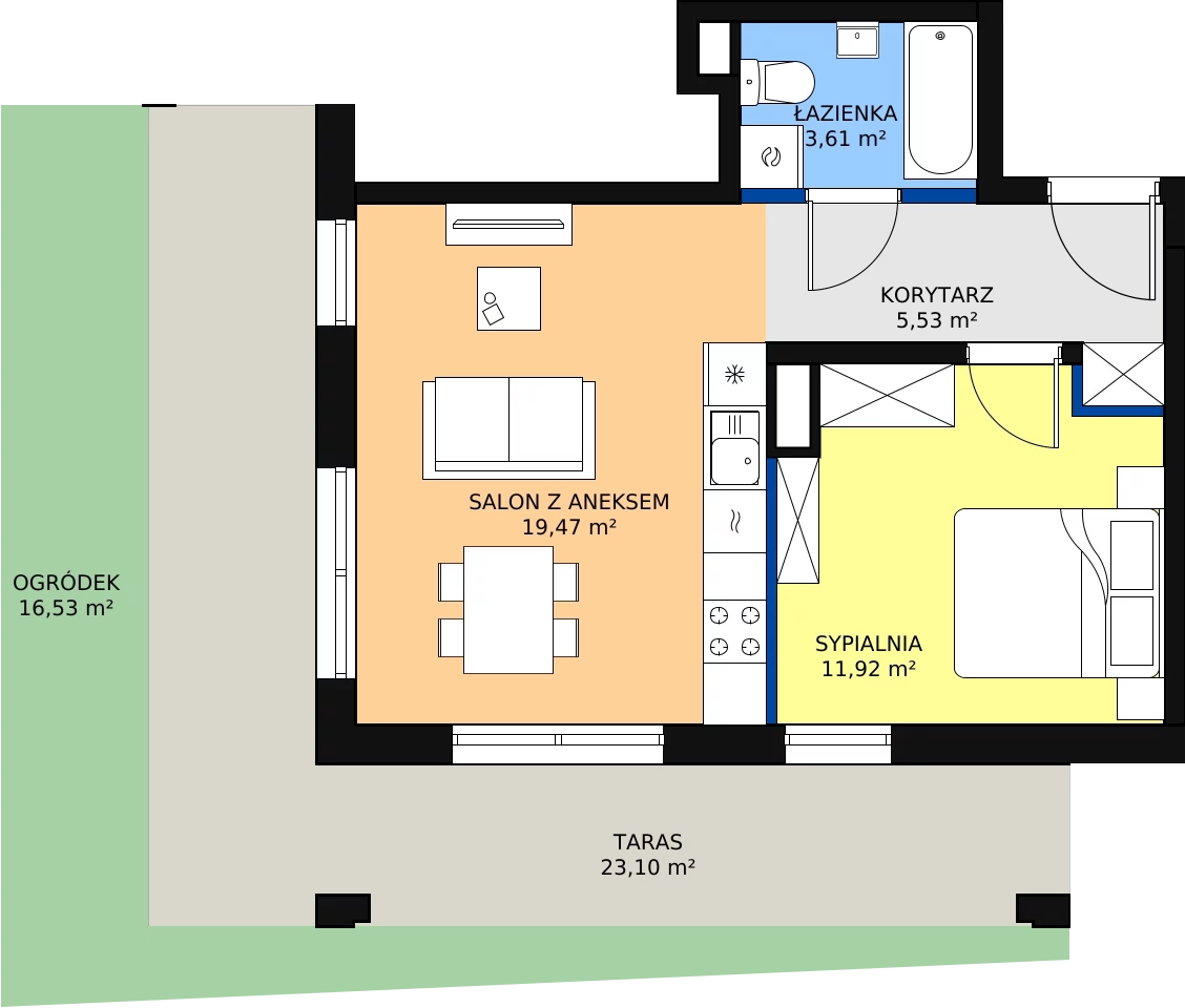 Zalety mieszkania 41.3 m², Budynek 2 Mieszkanie 2