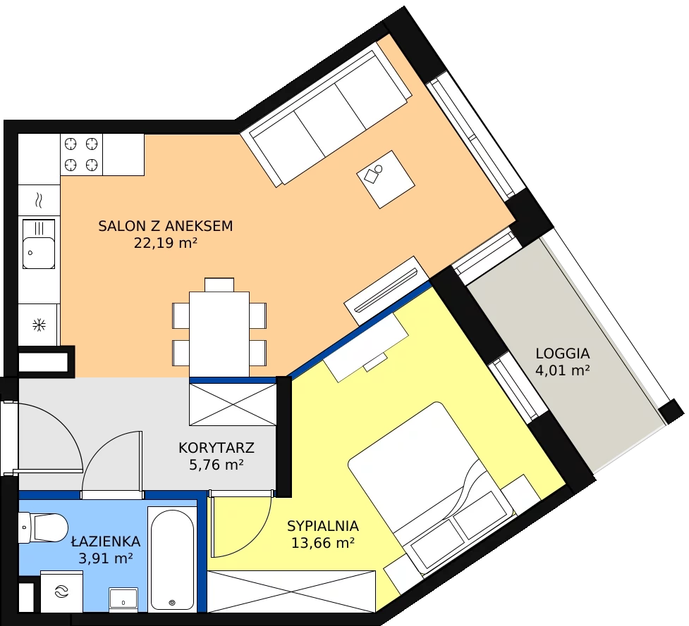 Zalety mieszkania 46.19 m², Budynek 2 Mieszkanie 6