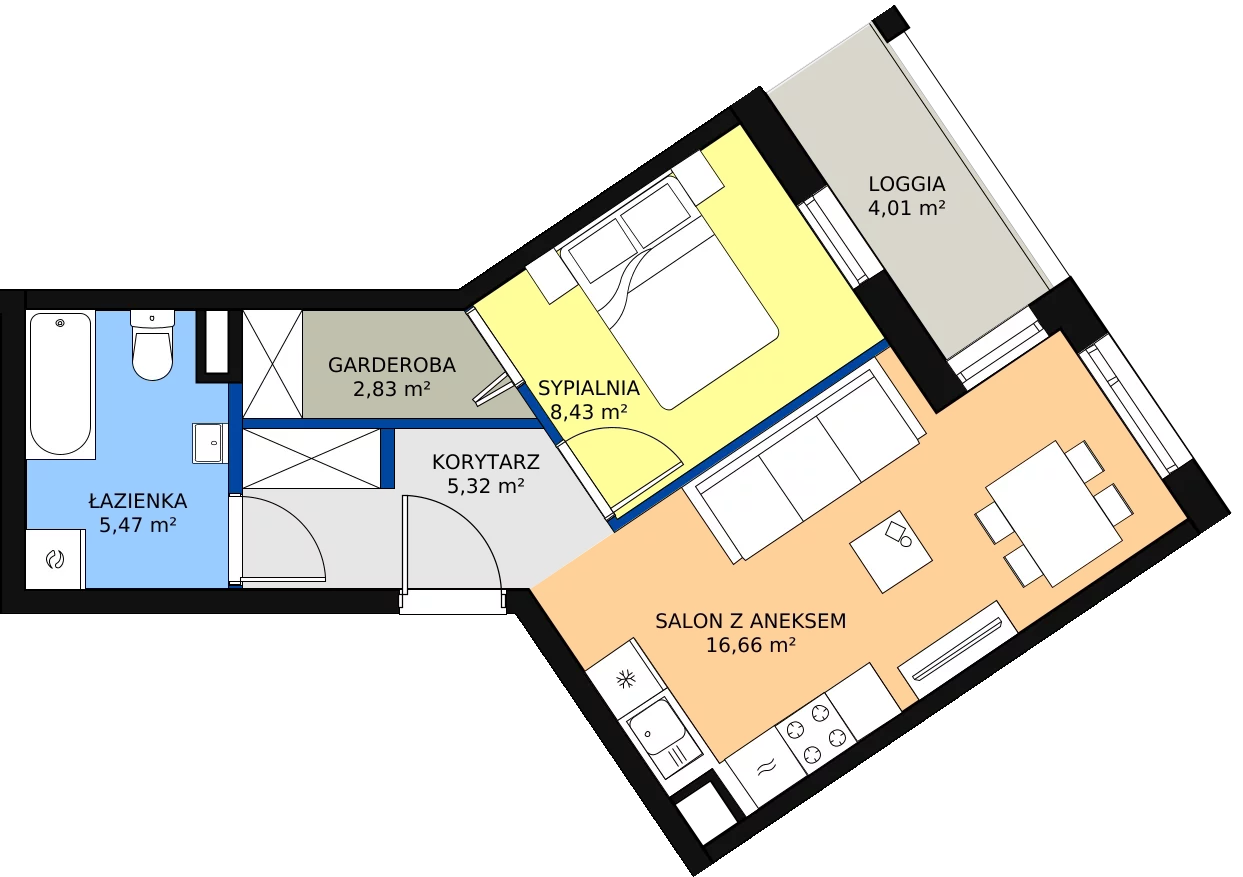 Zalety mieszkania 39.51 m², Budynek 2 Mieszkanie 7