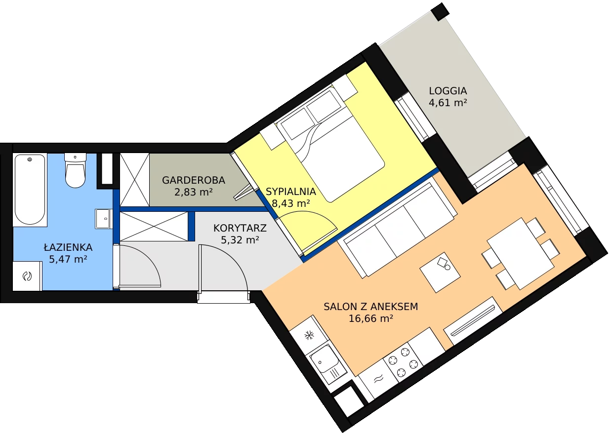 Zalety mieszkania 39.51 m², Budynek 2 Mieszkanie 33
