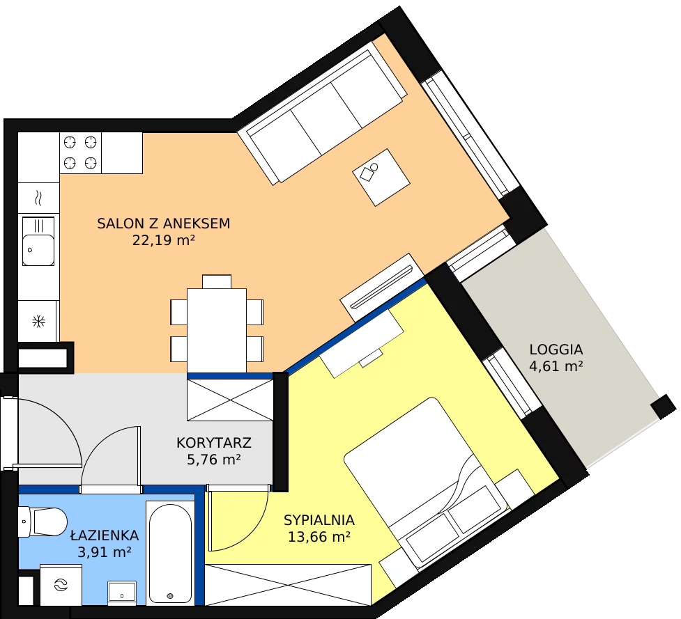 Zalety mieszkania 46.19 m², Budynek 2 Mieszkanie 58