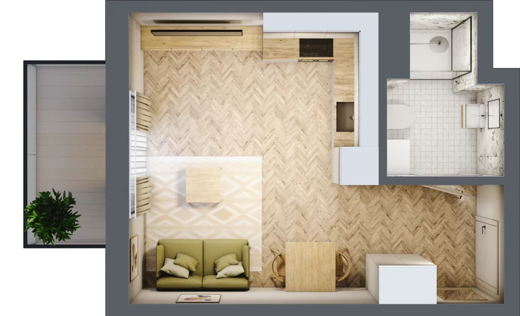1 pokój, mieszkanie 25,58 m², piętro 1, oferta nr Budynek 2 Mieszkanie 12, Krakowska Rogatka, Kielce, Centrum, ul. Miodowicza 1