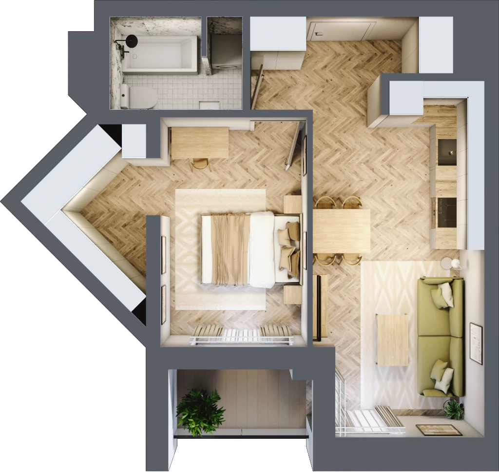 2 pokoje, mieszkanie 43,16 m², piętro 6, oferta nr M93, Sky Trust II , Kielce, Bocianek, al. Solidarności / ul. Świętokrzyska