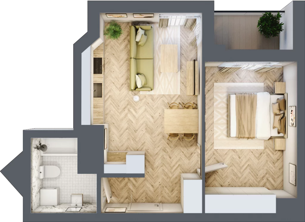 2 pokoje, mieszkanie 42,94 m², piętro 9, oferta nr M129, Sky Trust II , Kielce, Bocianek, al. Solidarności / ul. Świętokrzyska