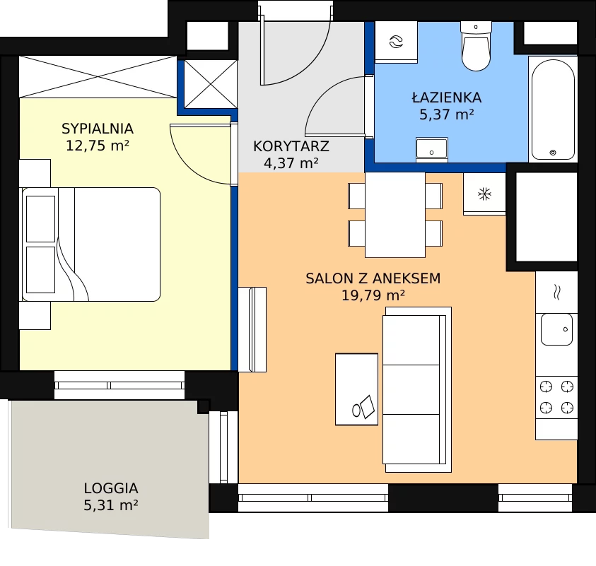 Zalety mieszkania 43.03 m², M135