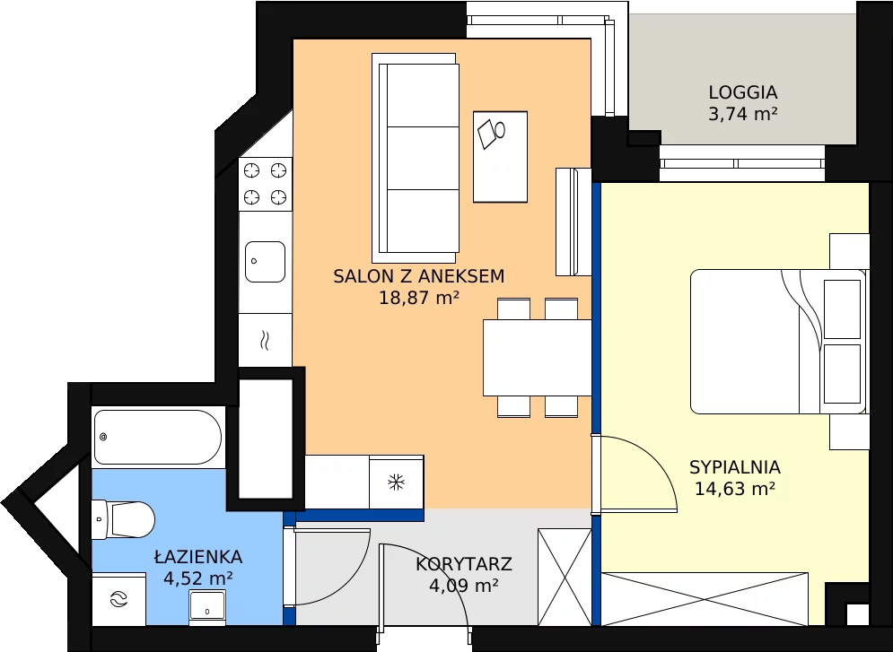 Zalety mieszkania 42.94 m², M140
