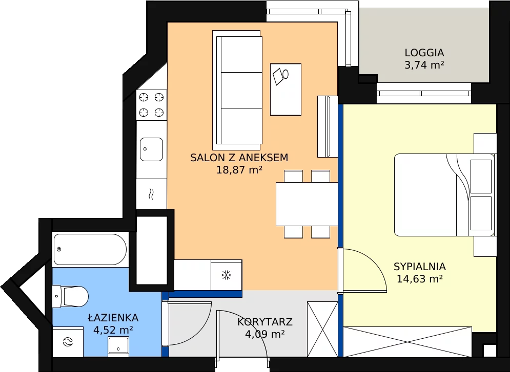 Zalety mieszkania 42.94 m², M162