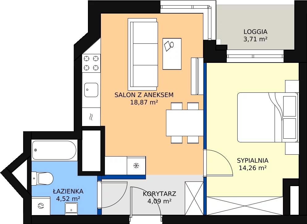 Zalety mieszkania 42.94 m², M173