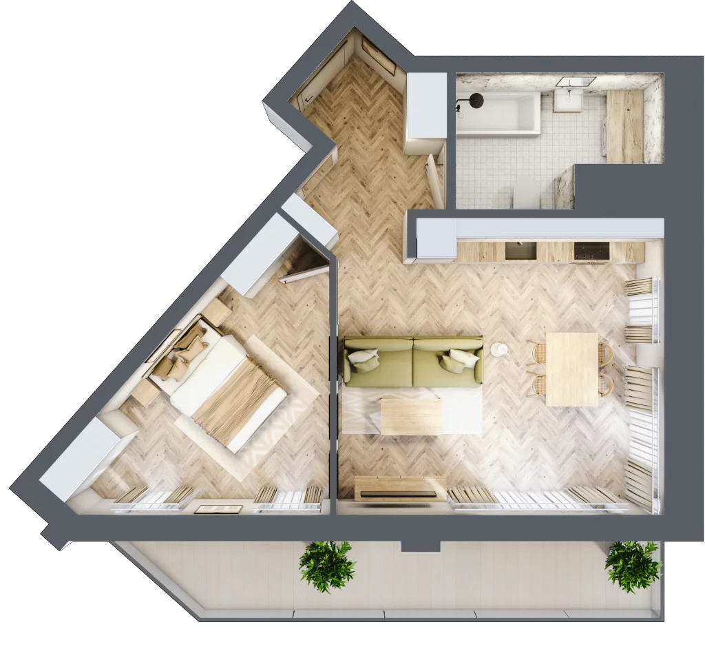 2 pokoje, mieszkanie 46,80 m², piętro 13, oferta nr M176, Sky Trust II , Kielce, Bocianek, al. Solidarności / ul. Świętokrzyska