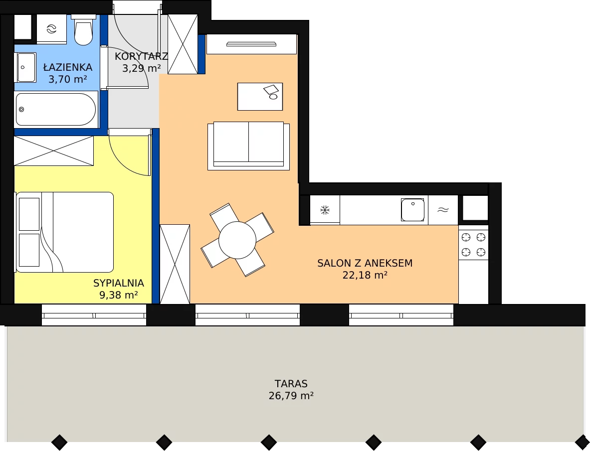 Zalety mieszkania 39.96 m², A.01