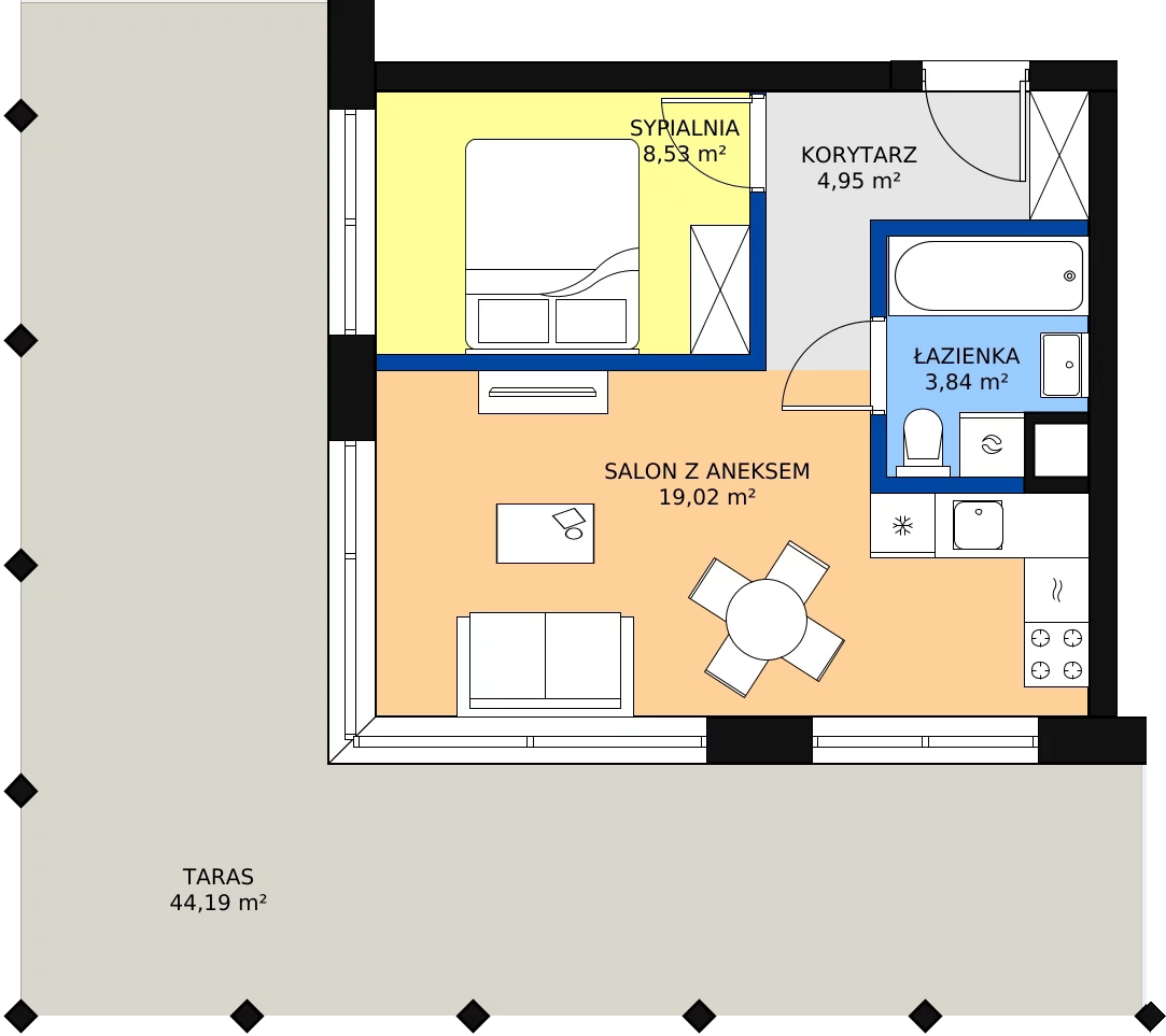 Zalety apartamentu 38.1 m², A.04