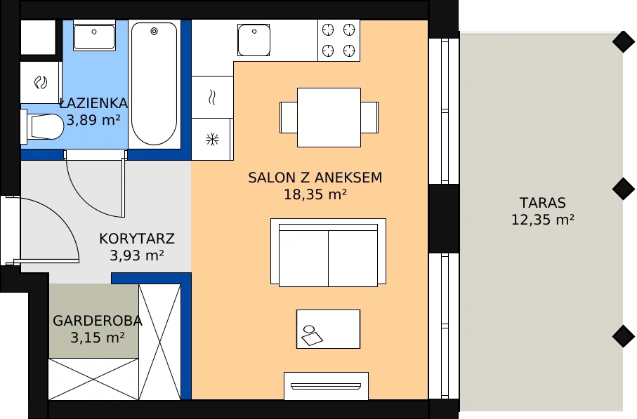 Zalety apartamentu 30.52 m², A.15