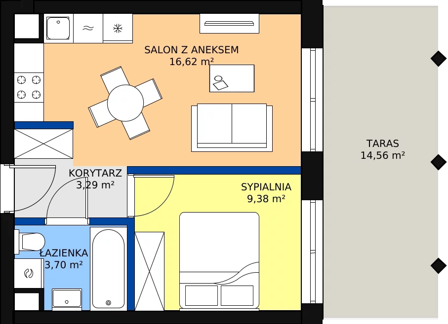 Zalety mieszkania 34.46 m², A.16