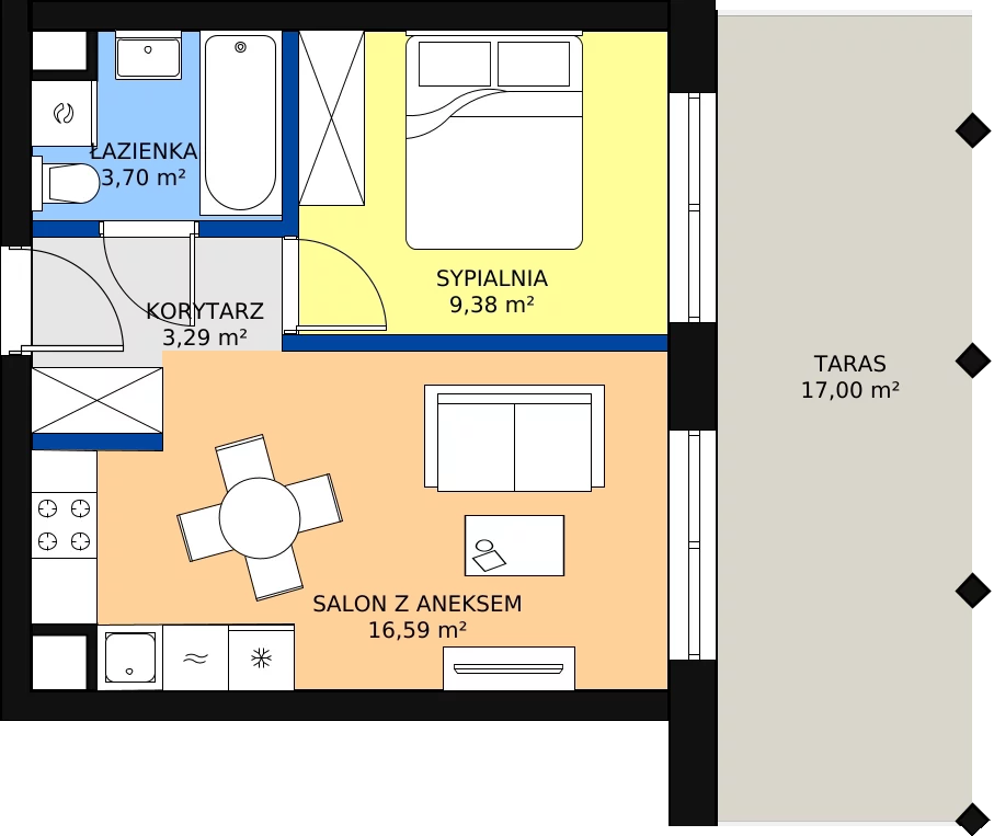 Zalety apartamentu 34.43 m², A.17