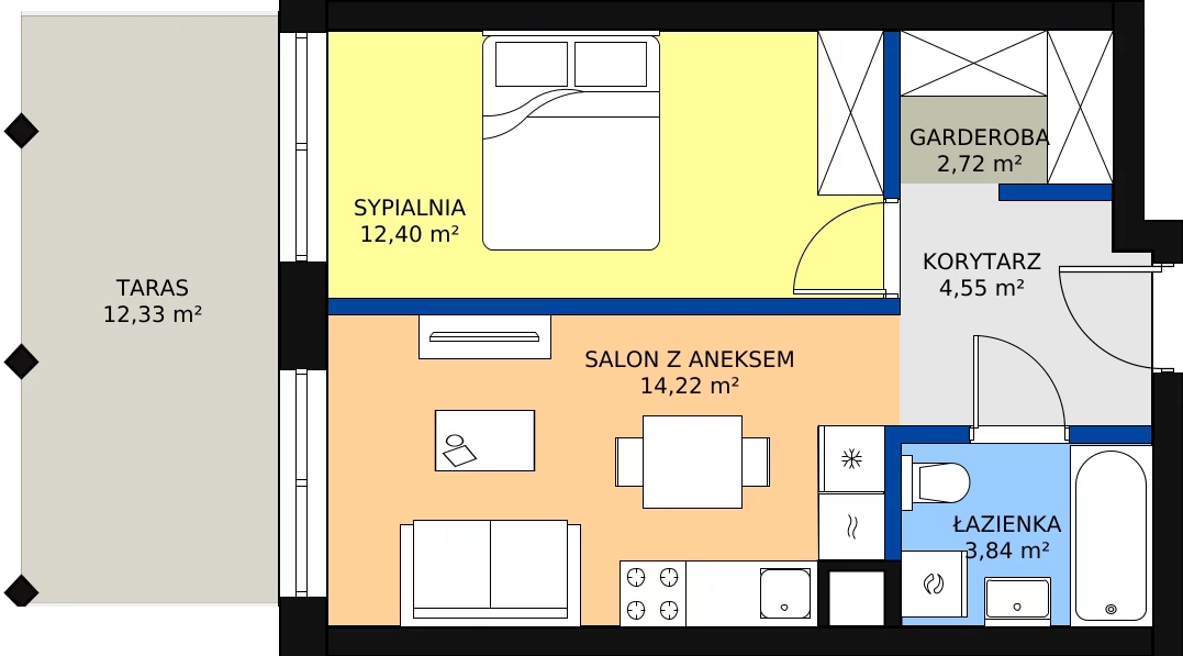 Zalety mieszkania 39.57 m², A.23