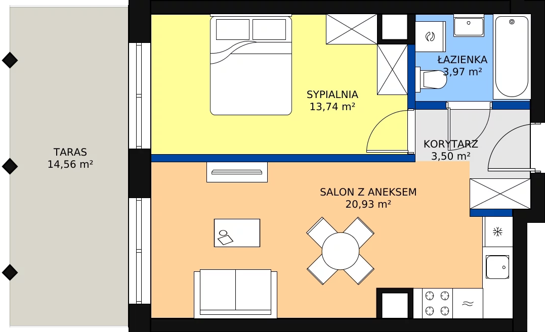 Zalety mieszkania 43.72 m², A.27