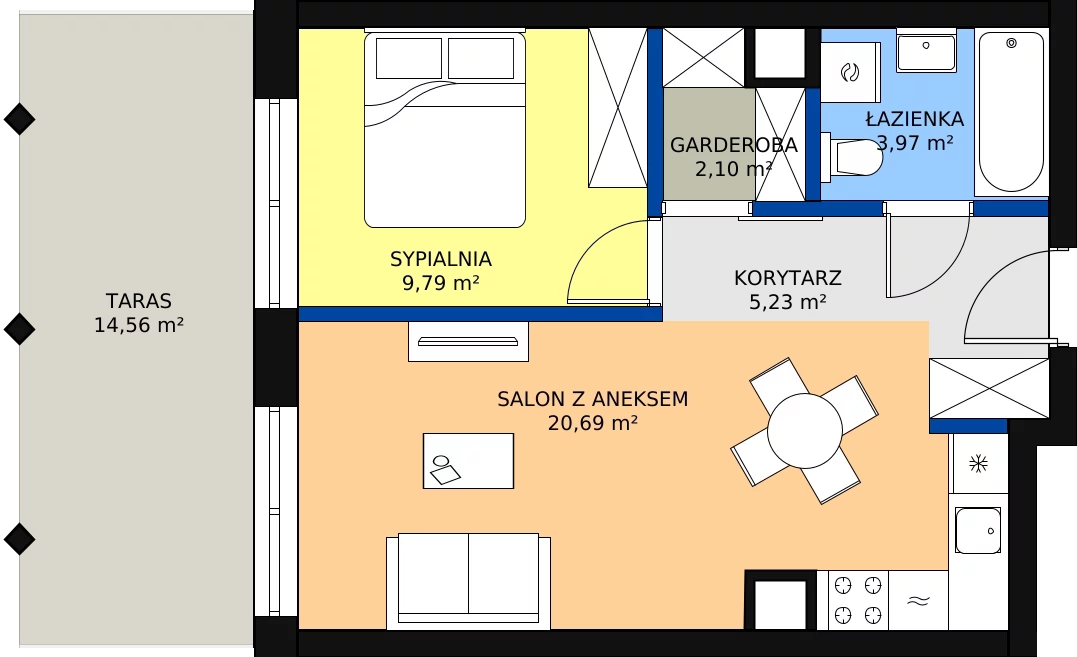 Zalety apartamentu 43.62 m², A.28
