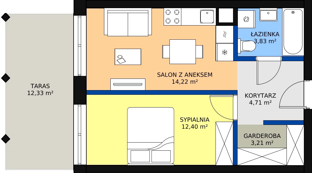 Zalety apartamentu 40.27 m², A.29