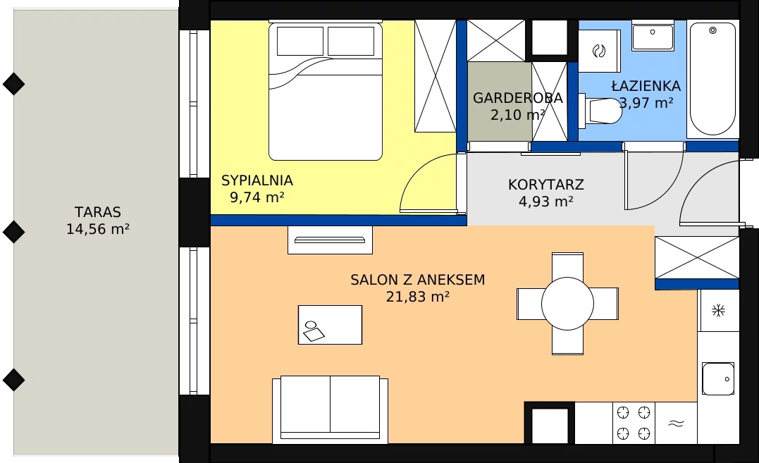 Zalety apartamentu 44.46 m², A.41