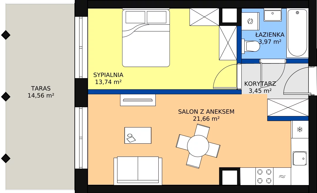 Zalety apartamentu 44.48 m², A.42