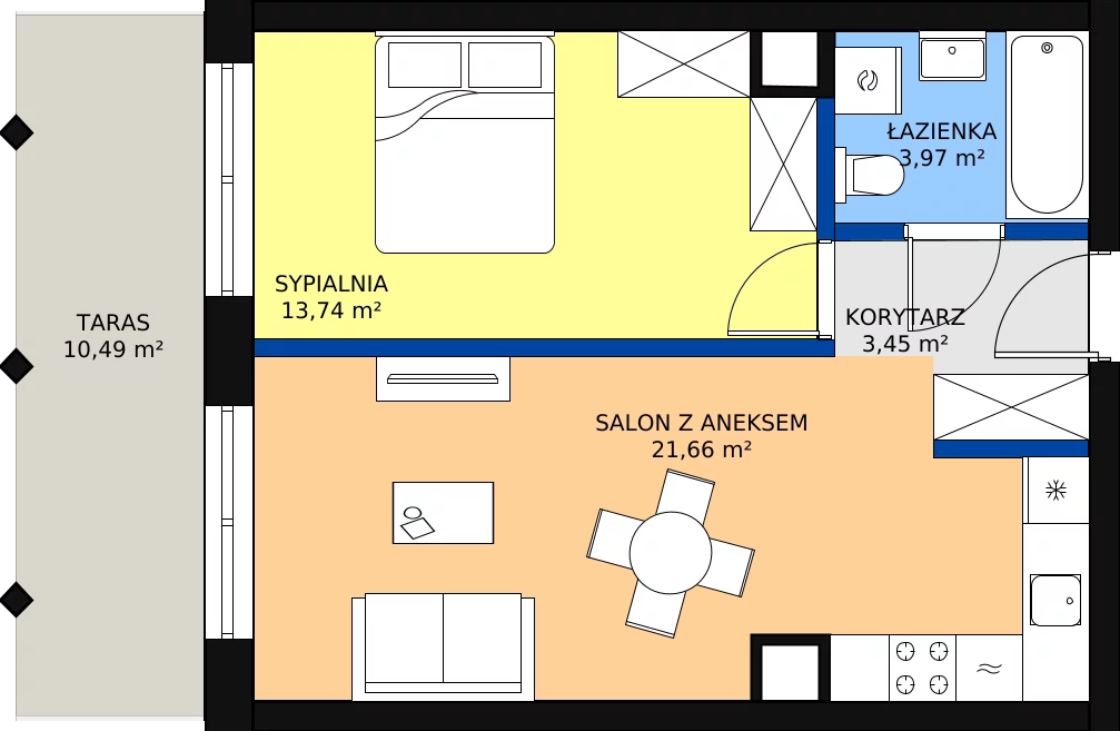 Zalety mieszkania 44.48 m², A.59
