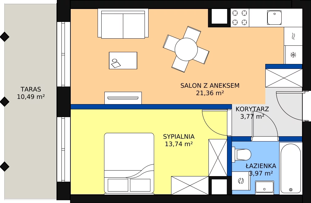 Zalety apartamentu 44.47 m², A.60