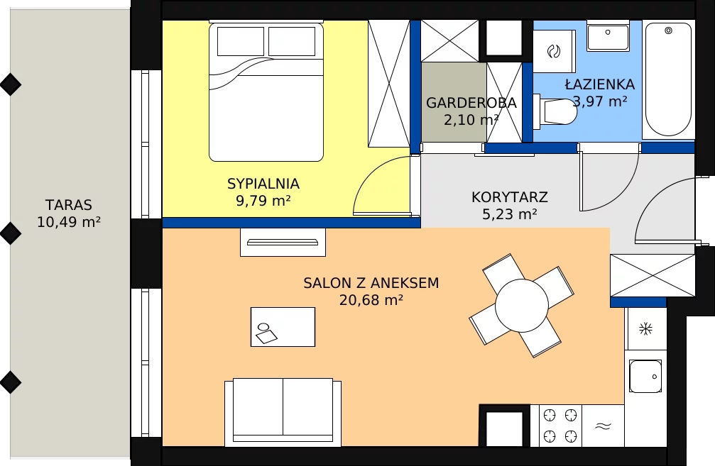 Zalety apartamentu 43.61 m², A.62