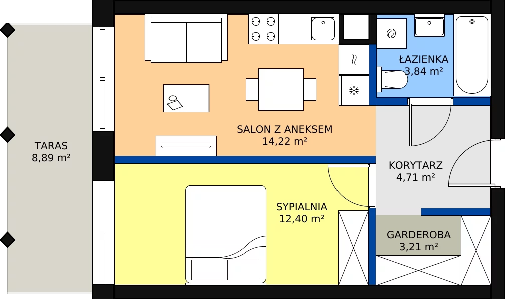 Zalety mieszkania 40.27 m², A.63