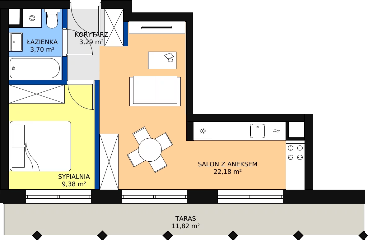 Zalety apartamentu 39.96 m², A.69