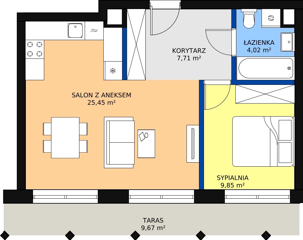 Zalety apartamentu 48.59 m², A.70