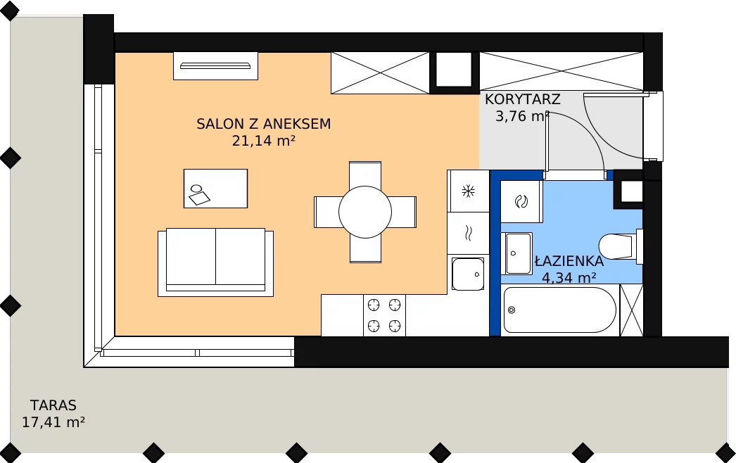 Zalety apartamentu 29.84 m², A.72