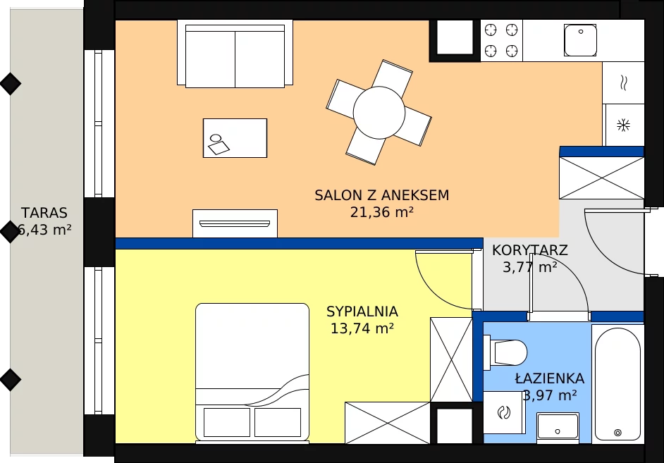 Zalety mieszkania 44.47 m², A.76