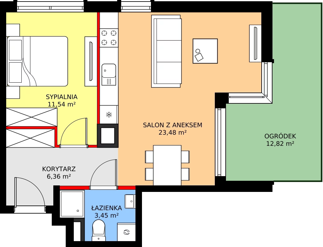 Zalety mieszkania 45.78 m², C - M.2