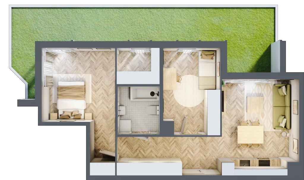 3 pokoje, mieszkanie 61,37 m², parter, oferta nr C, Dzielnica Trust etap II, Kielce, Na Stoku, ul. Gen. Władysława Sikorskiego