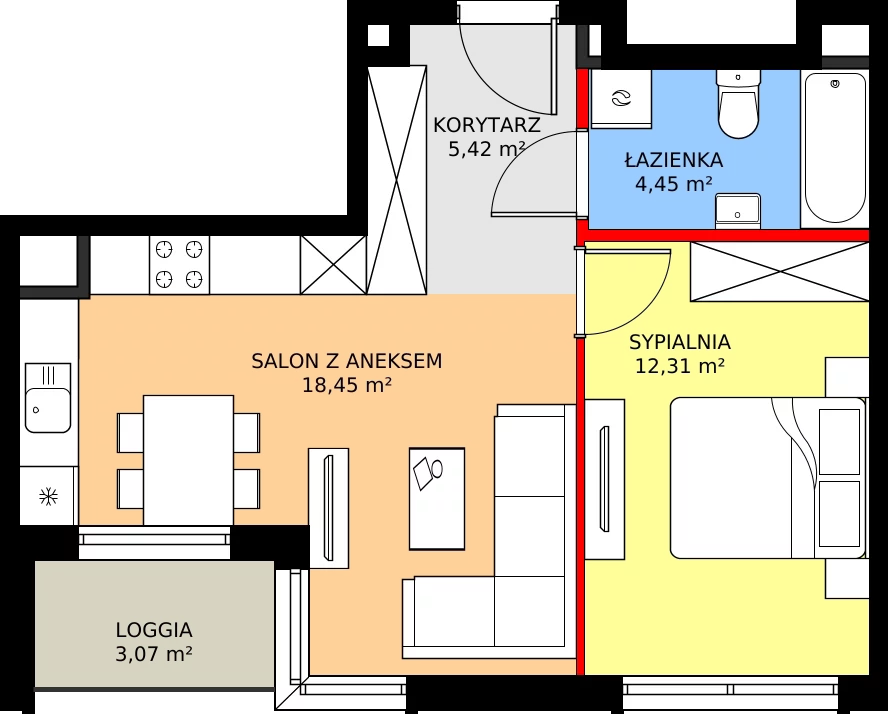 Zalety mieszkania 41.6 m², C - M.27