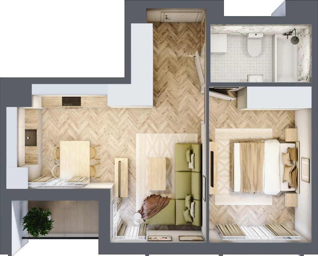 2 pokoje, mieszkanie 41,60 m², piętro 3, oferta nr C, Dzielnica Trust etap II, Kielce, Na Stoku, ul. Gen. Władysława Sikorskiego
