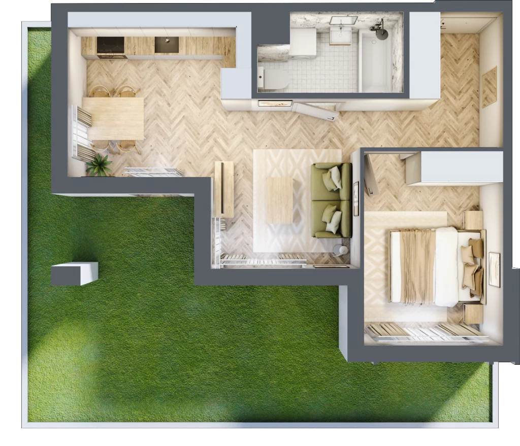 2 pokoje, mieszkanie 40,94 m², parter, oferta nr C, Dzielnica Trust etap II, Kielce, Na Stoku, ul. Gen. Władysława Sikorskiego