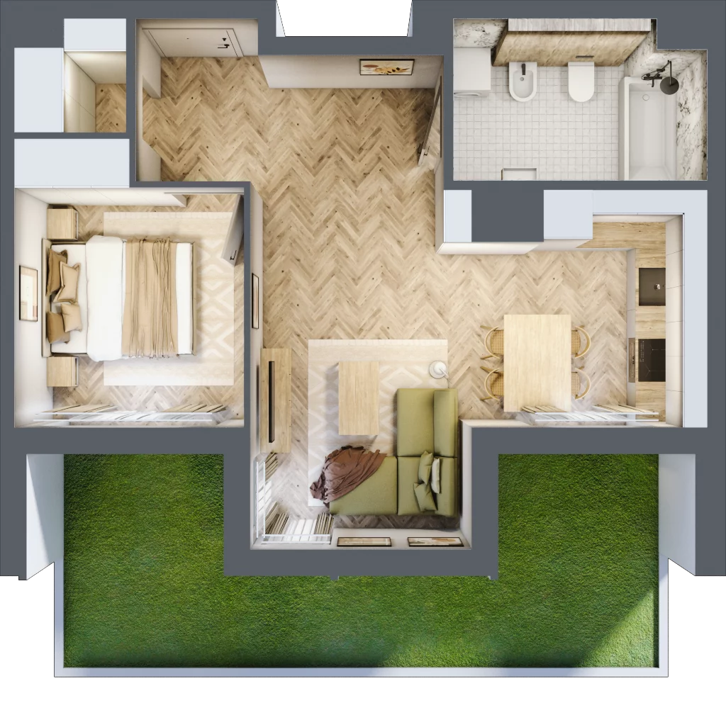 2 pokoje, mieszkanie 44,29 m², parter, oferta nr C, Dzielnica Trust etap II, Kielce, Na Stoku, ul. Gen. Władysława Sikorskiego