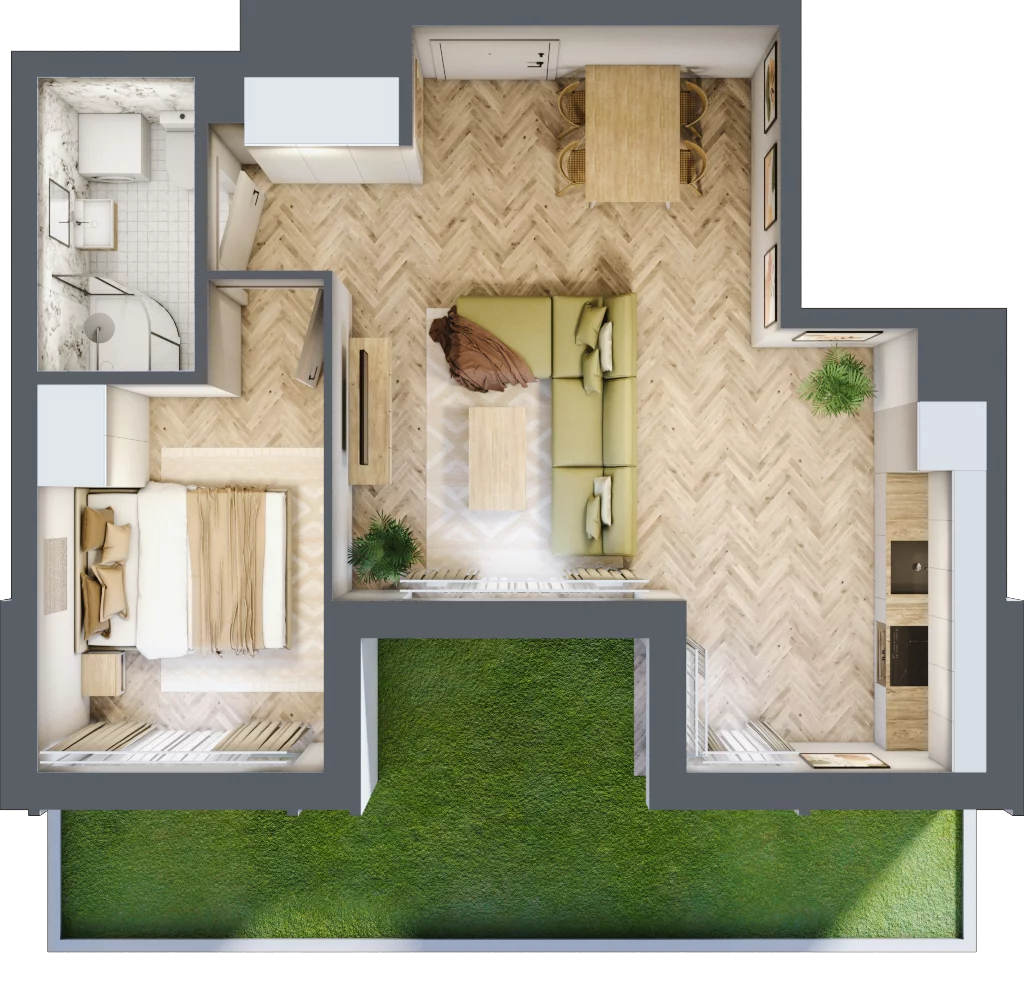 2 pokoje, mieszkanie 42,21 m², parter, oferta nr C, Dzielnica Trust etap II, Kielce, Na Stoku, ul. Gen. Władysława Sikorskiego