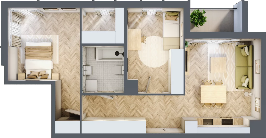 3 pokoje, mieszkanie 61,37 m², piętro 2, oferta nr C, Dzielnica Trust etap II, Kielce, Na Stoku, ul. Gen. Władysława Sikorskiego