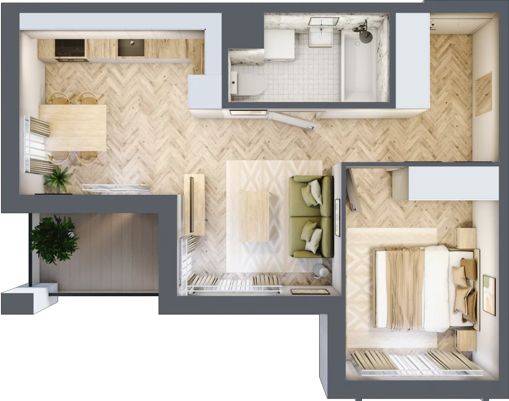 2 pokoje, mieszkanie 40,94 m², piętro 3, oferta nr C, Dzielnica Trust etap II, Kielce, Na Stoku, ul. Gen. Władysława Sikorskiego
