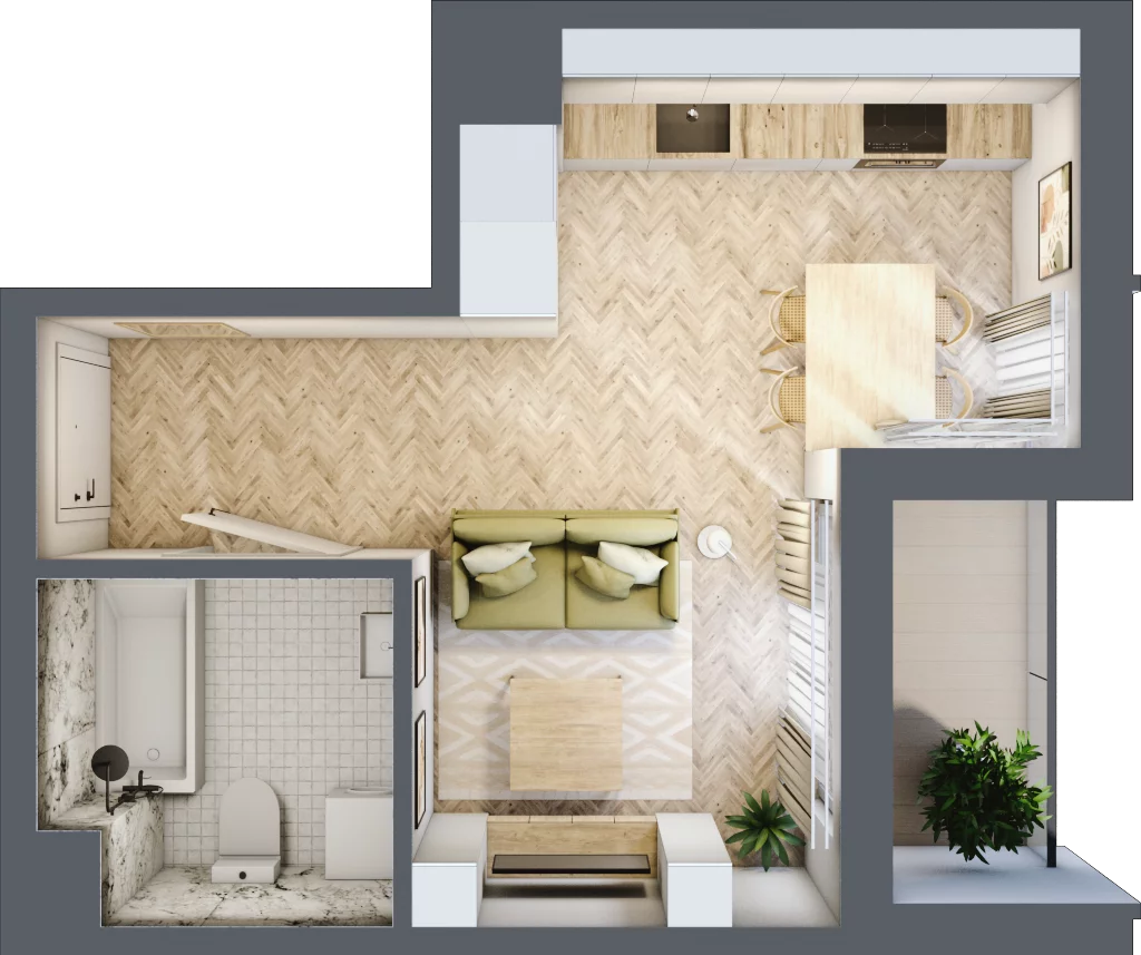 1 pokój, mieszkanie 26,45 m², piętro 2, oferta nr C, Dzielnica Trust etap II, Kielce, Na Stoku, ul. Gen. Władysława Sikorskiego