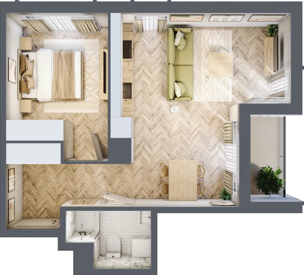 2 pokoje, mieszkanie 45,78 m², piętro 1, oferta nr C, Dzielnica Trust etap II, Kielce, Na Stoku, ul. Gen. Władysława Sikorskiego