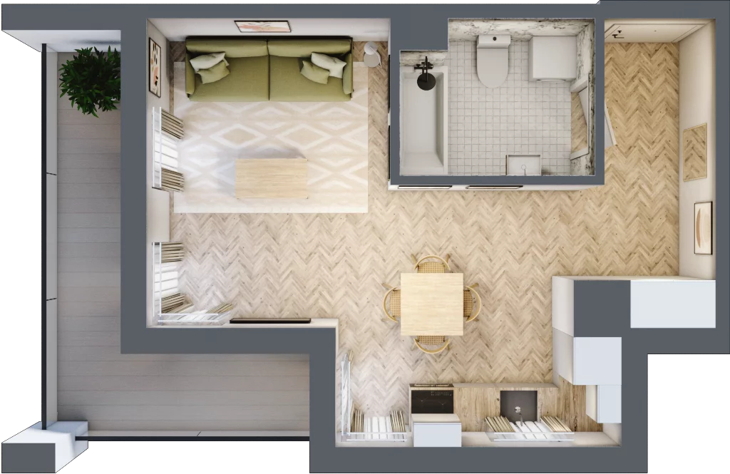 1 pokój, mieszkanie 32,18 m², piętro 3, oferta nr D, Dzielnica Trust etap II, Kielce, Na Stoku, ul. Gen. Władysława Sikorskiego