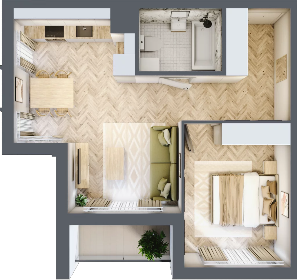 2 pokoje, mieszkanie 44,38 m², piętro 1, oferta nr D, Dzielnica Trust etap II, Kielce, Na Stoku, ul. Gen. Władysława Sikorskiego