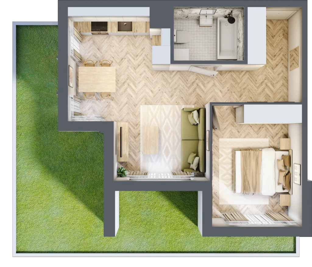 2 pokoje, mieszkanie 44,38 m², parter, oferta nr D, Dzielnica Trust etap II, Kielce, Na Stoku, ul. Gen. Władysława Sikorskiego